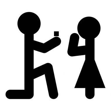 Adam bir teklif kadın yapar sopa simge siyah renkli düz tasarlamak