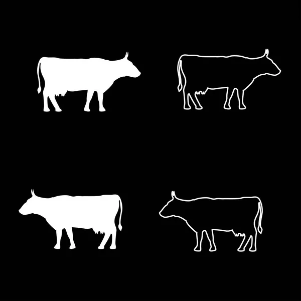 Cow Ikonuppsättning vit färg illustration platt stil enkel bild — Stock vektor