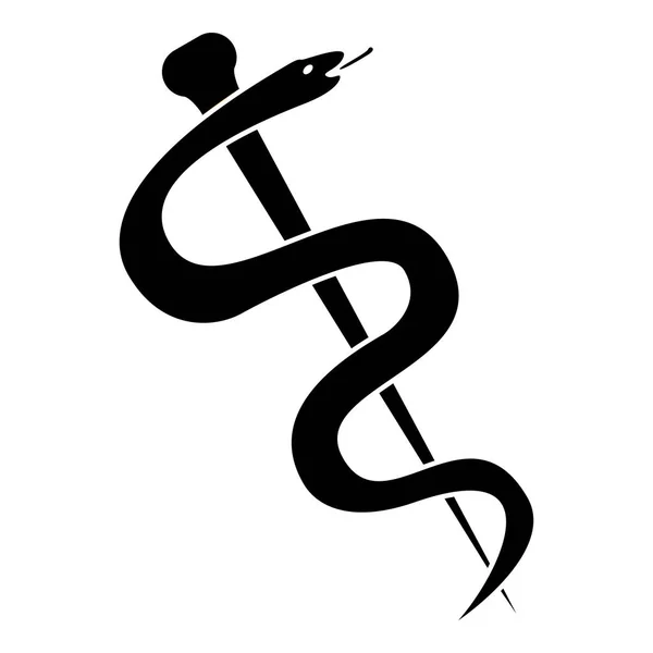 Caduceus veya personel Asklepios sembol simge siyah renkli resimde düz stil basit resmin