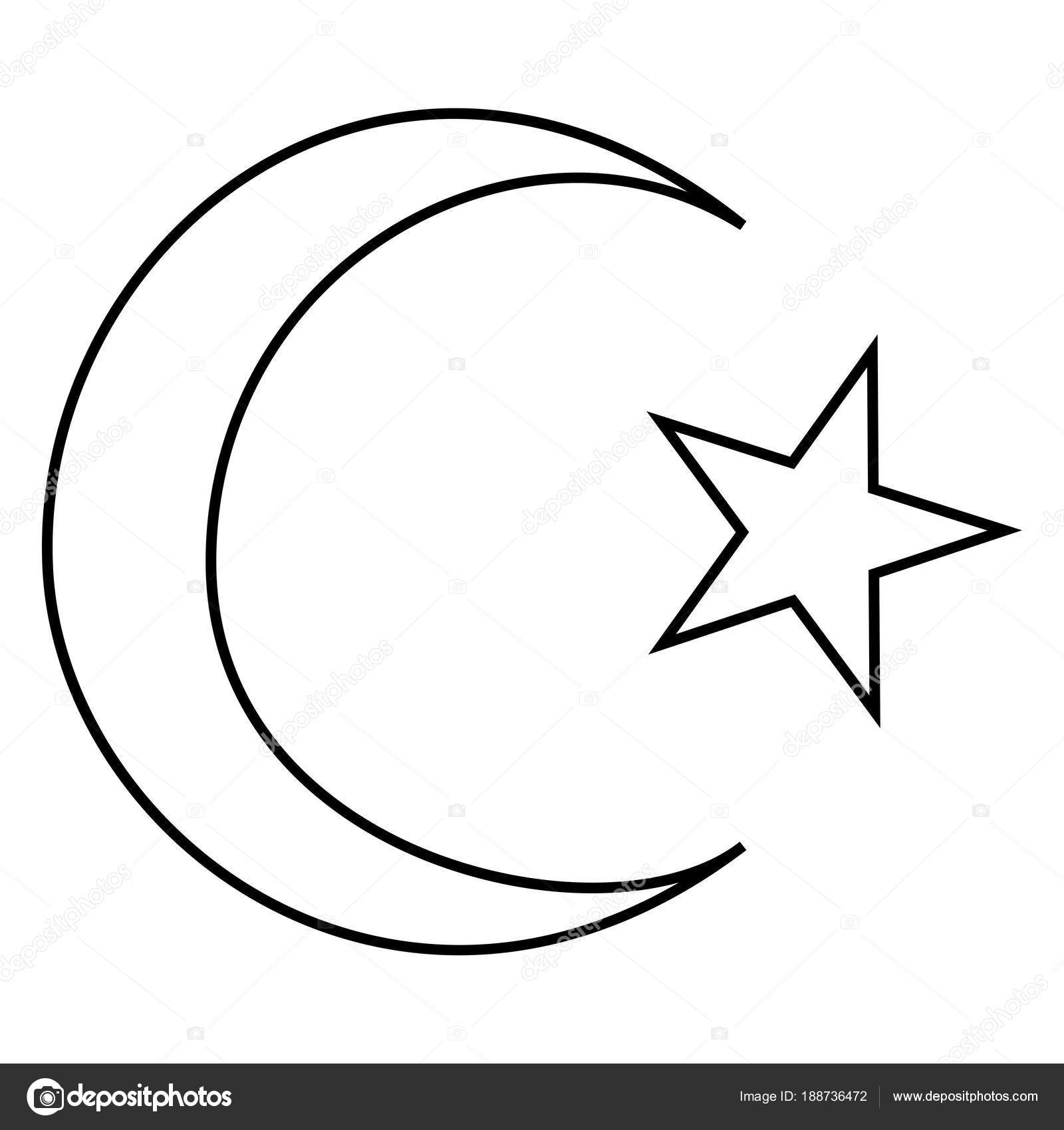 Symbol of Islam crescent and star with five corners icon black color