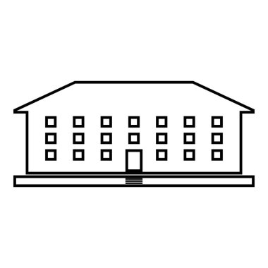 Okul binası simge siyah renkli düz stil basit görüntü illüstrasyon