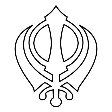 Khanda sembolü sikhi işareti simgesi siyah renkli düz stil basit görüntü illüstrasyon