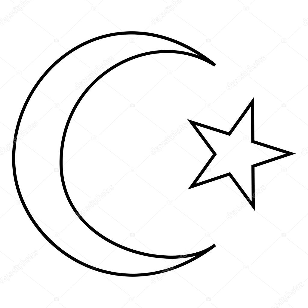 Symbol des Islam Halbmond und Stern mit fünf Ecken schwarze Farbe