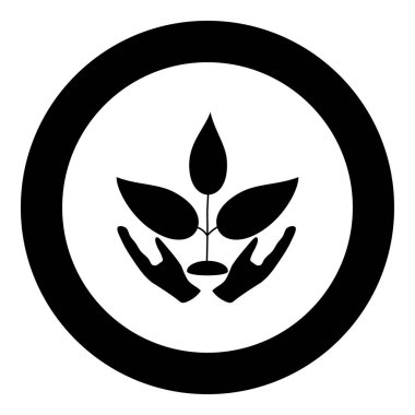 Bitki ve siyah renk simgesi daire el veya yuvarlak