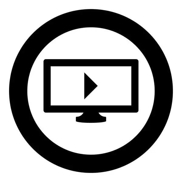 Tv con Mark reproduciendo video el icono de color negro en círculo o redondo — Vector de stock