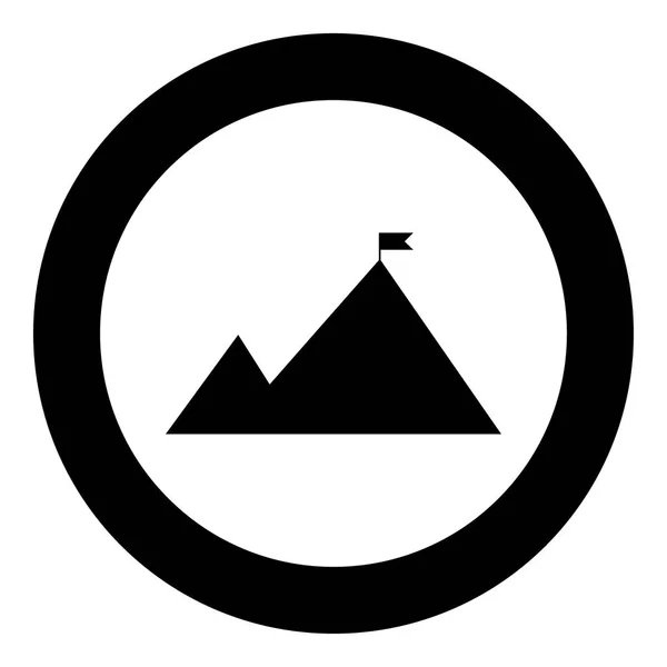 Горы с флагом на вершине черного цвета иконка в круге или круглом — стоковый вектор