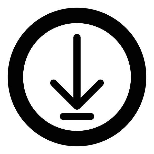 Seta para baixo ou símbolo de carga o ícone de cor preta em círculo ou redondo — Vetor de Stock