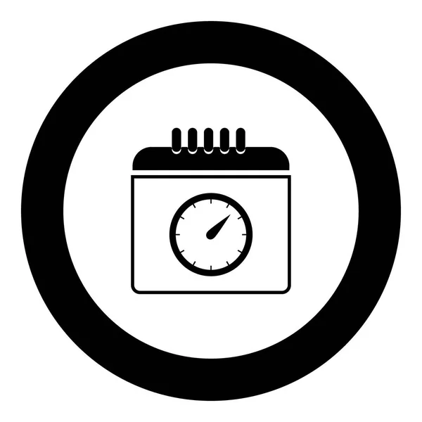 時計丸の中やラウンド ブラック カラー アイコンでカレンダー — ストックベクタ