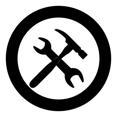 Çekiç ve İngiliz anahtarı simgesi siyah renk daire