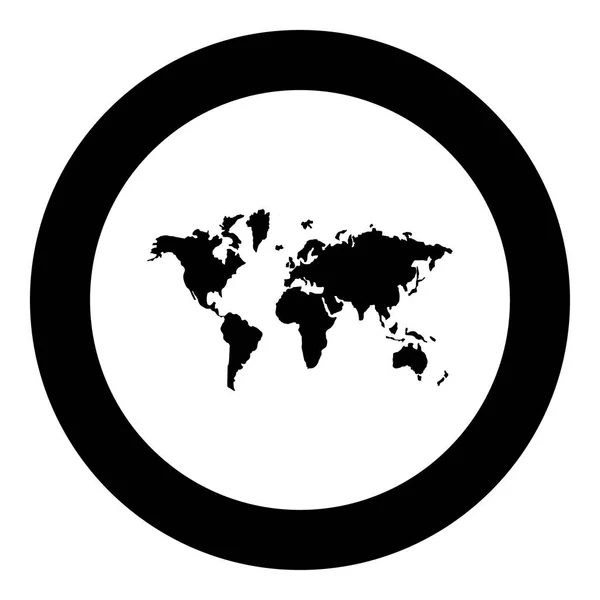 Icono del mapa del mundo color negro en círculo — Vector de stock