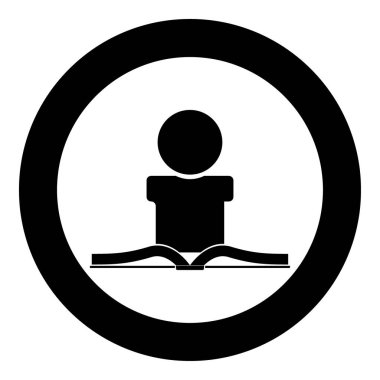Kitap simgesi siyah renkli daire içinde okuma adam