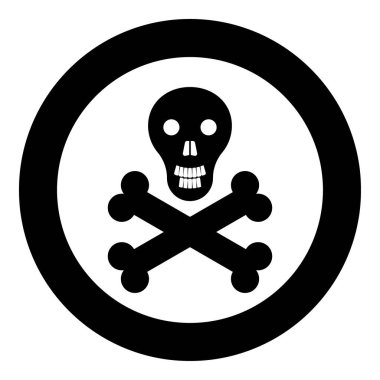 Kafatası ve kemikler simge siyah renkli daire içinde