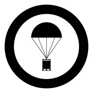 Daire içinde kargo simge siyah renk ile paraşüt