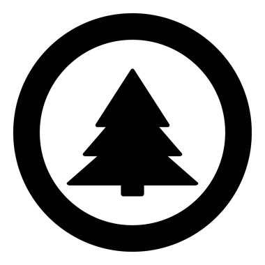 Noel ağacı simge siyah renkte daire veya yuvarlak