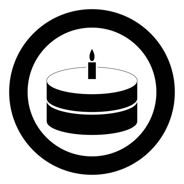 Pastel con icono de vela de color negro en círculo o redondo — Vector de stock