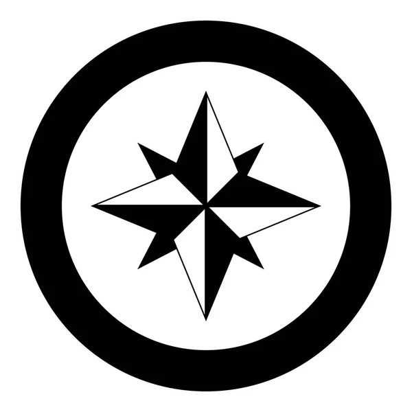 Rosa do vento ícone cor preta em círculo ou redondo — Vetor de Stock