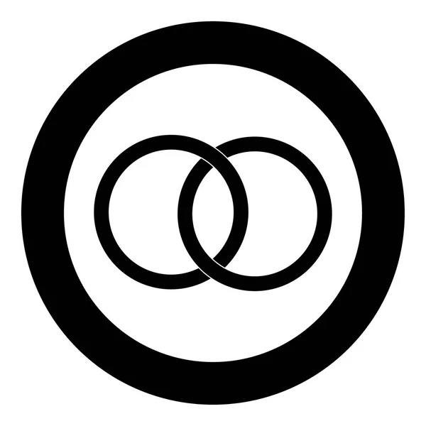 Due anelli di nozze legati icona colore nero in cerchio o rotondo — Vettoriale Stock