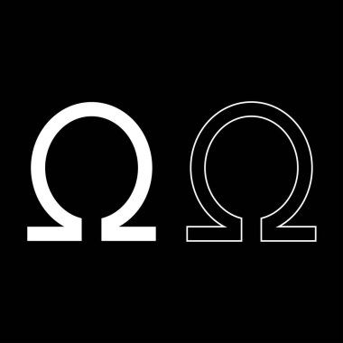 Düz stil basit görüntü illüstrasyon beyaz renk sembol omega simgesini ayarla
