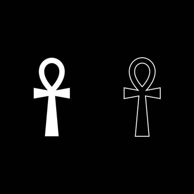 Beyaz renk düz stil basit görüntü illüstrasyon Kıpti çapraz Ankh Icon set