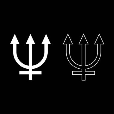 Beyaz renk düz stil basit görüntü illüstrasyon Neptune sembol simge seti