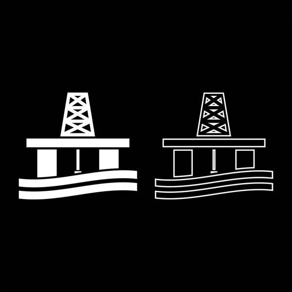 Petroleum Ikonuppsättning plattform vit färg illustration platt stil enkel bild — Stock vektor