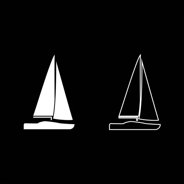 Yachtsymbol Set weiße Farbe Illustration flachen Stil einfaches Bild — Stockvektor