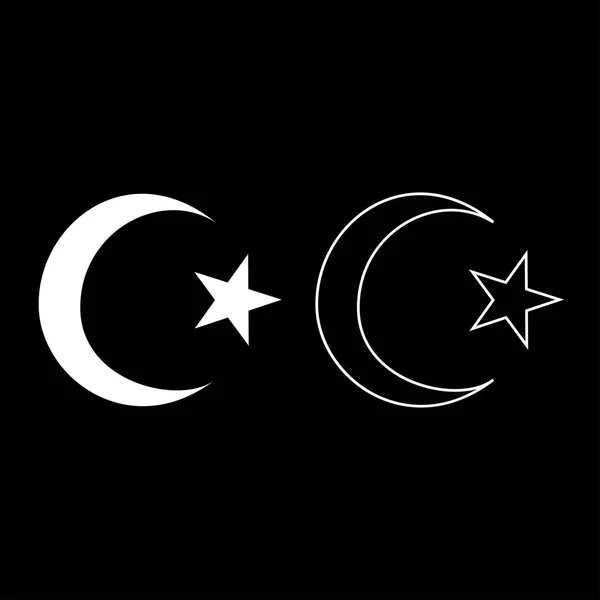Símbolo do Islã crescente e estrela com cinco cantos ícone conjunto cor branca ilustração plana estilo simples imagem —  Vetores de Stock