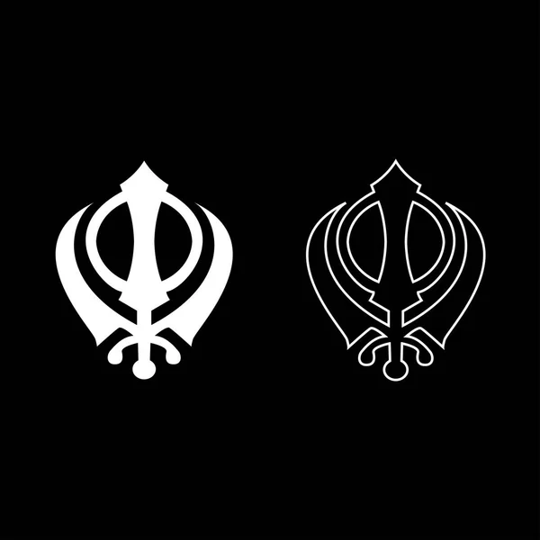 Beyaz renk düz stil basit görüntü illüstrasyon Khanda sembol sikhi işareti simgesini ayarla — Stok Vektör