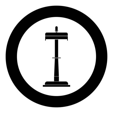 Kürsü ile bir mikrofon simgenin siyah renkli daire içinde