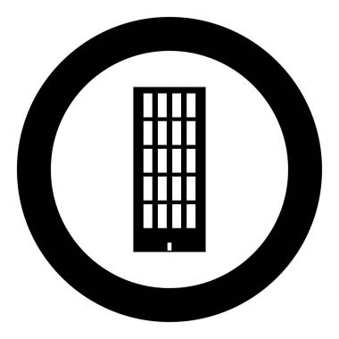 Gökyüzü kule bina siyah simgesini daire vektör illüstrasyon izole .