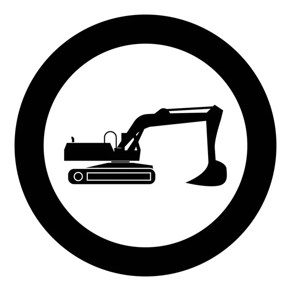 Escavatore icona nera in cerchio vettoriale illustrazione isolato  . — Vettoriale Stock