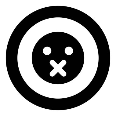 Sessizlik ifade simgesi siyah renkli daire içinde