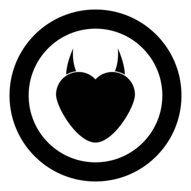 Kalp ile şeytan boynuzu simge siyah renkli daire içinde