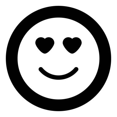 Daire içinde kalp gözleri simge siyah renk ile gülümse