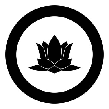 Lotus çiçeği simge siyah renkli daire içinde