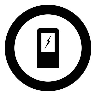 Elektrikli araç şarj istasyonu simge siyah renkli daire içinde