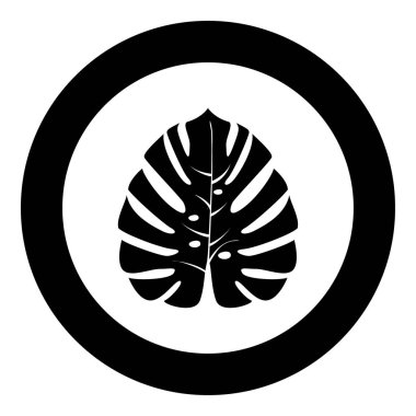 Daire içinde tropikal yaprak siyah simgesi