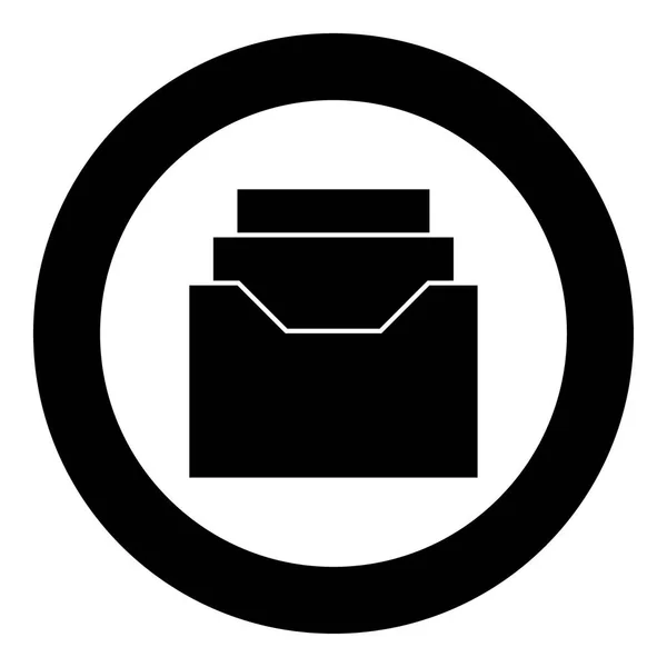 Dokumenty stránky nebo zásuvka černá ikona v kruhu — Stockový vektor