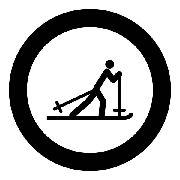 Skifahrer schwarze Ikone im Kreis — Stockvektor