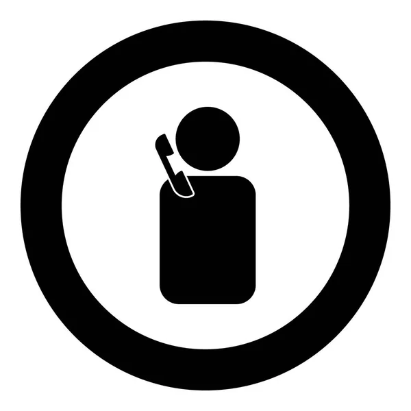 Hombre con teléfono icono negro en círculo — Vector de stock