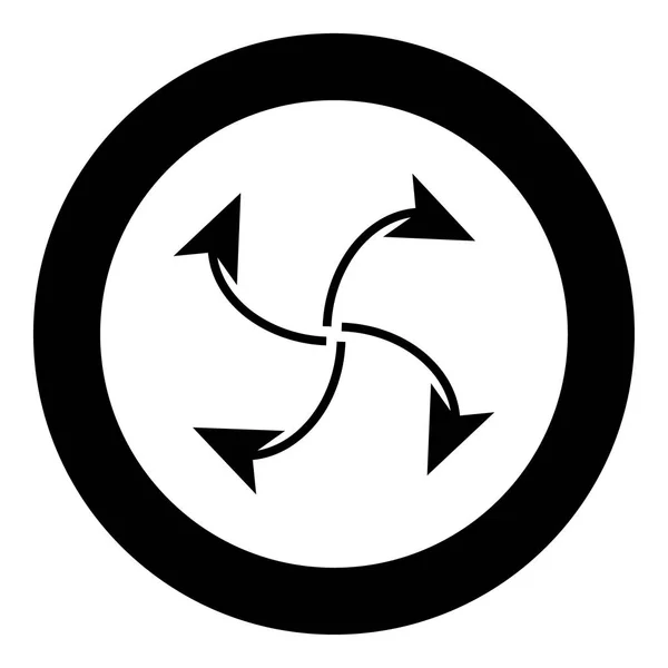 Vier Pfeile in Schleife vom schwarzen Symbol in der Mitte im Kreis — Stockvektor