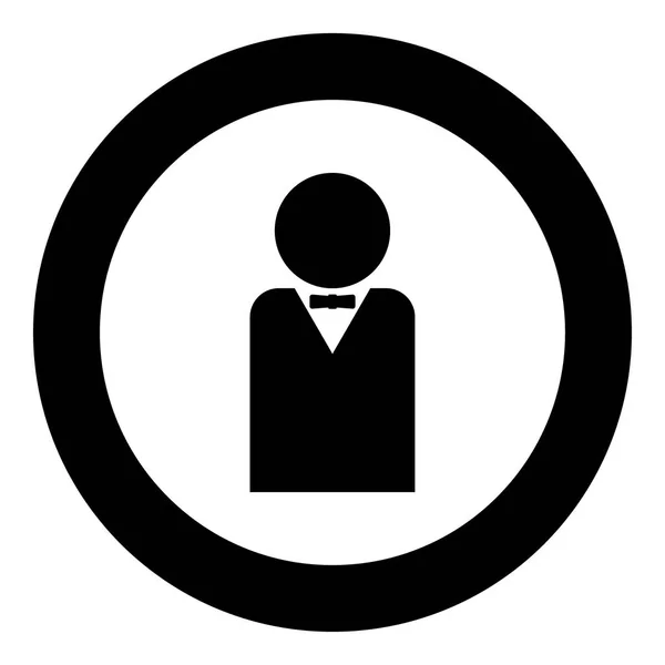Hombre con pajarita icono negro en círculo — Vector de stock