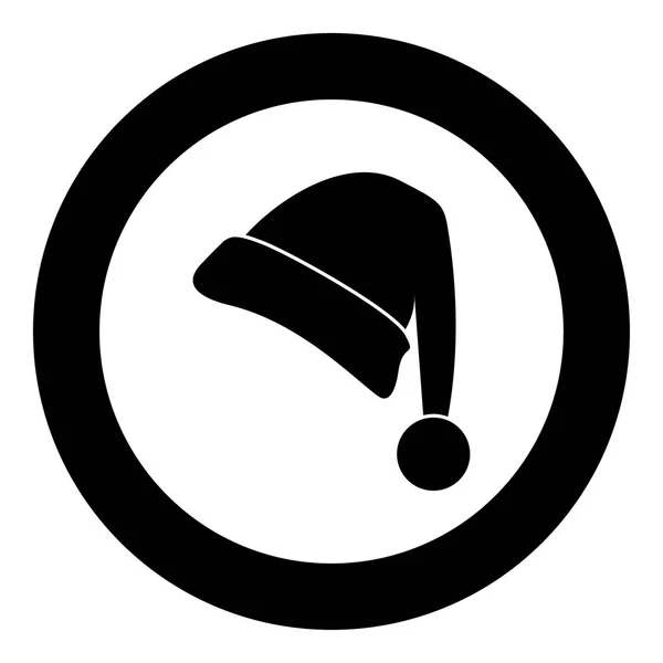 サークルでサンタ クロース クリスマス帽子黒いアイコン — ストックベクタ