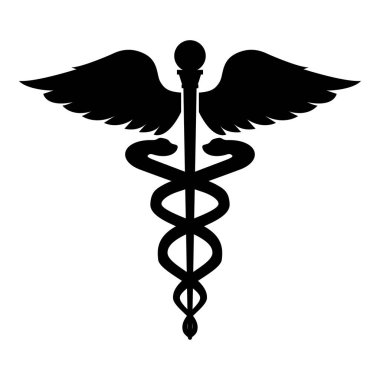 Caduceus sağlık sembol Asklepios'ın değnek simge siyah renkli resimde düz stil basit görüntü