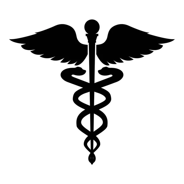 Caduceus hälsa symbol Asclepius trollspö ikonen svart färg illustration platt stil enkel bild — Stock vektor
