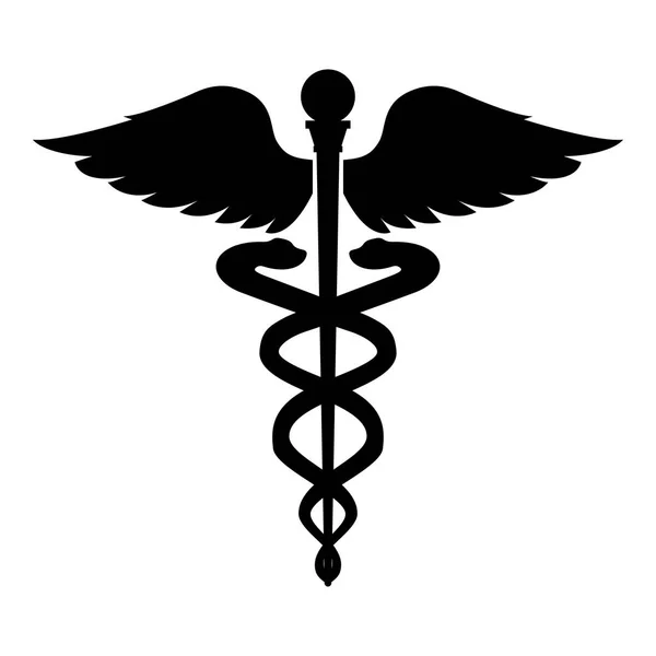 Caduceus sağlık sembol Asklepios'ın değnek simge siyah renkli resimde düz stil basit görüntü
