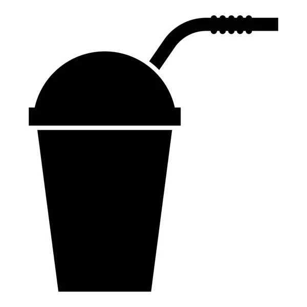 带吸管图标的热冷饮料密闭容器黑色插图平面式简单图像 — 图库矢量图片