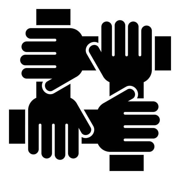 Vier Hand zusammenhalten Teamarbeit Konzept Symbol schwarze Farbe Abbildung flachen Stil einfaches Bild — Stockvektor
