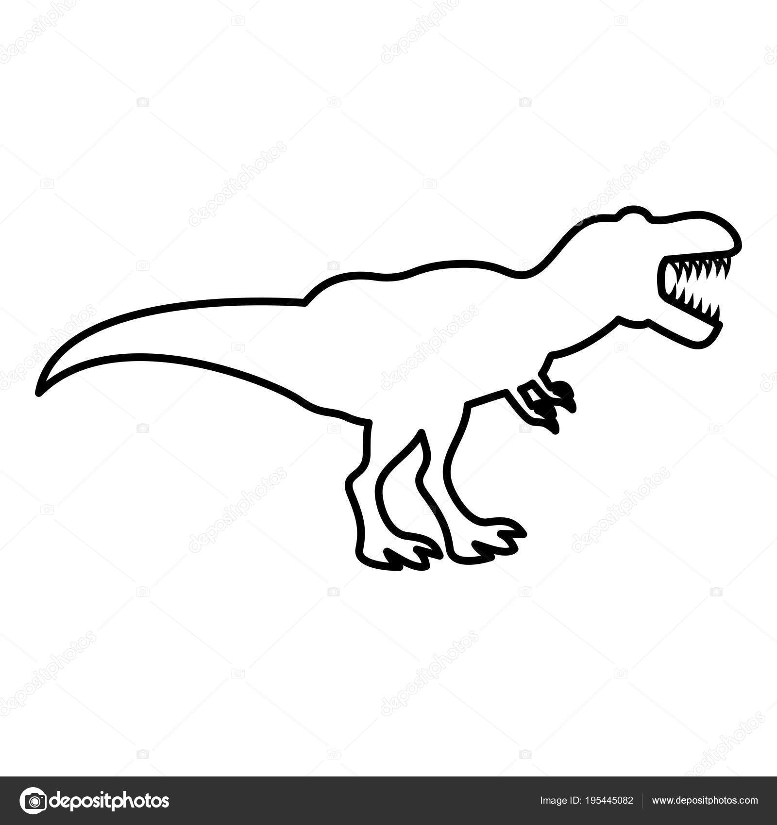 Ilustração da silhueta preto e branco do tyrannosaurus rex trex