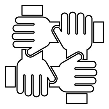 Dört takım iş kavramı simge siyah renk düz stil basit görüntü illüstrasyon bir arada tutan el